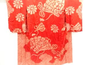 アンティーク　絞り檜扇に花模様長襦袢